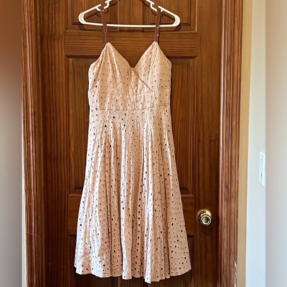 Khaki eyelet colored dress with leather straps size 10 woman’s